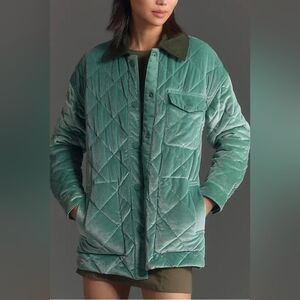 Anthropologie NVLT Quilted Velour Reversible Field Jacket Green Barn Coat